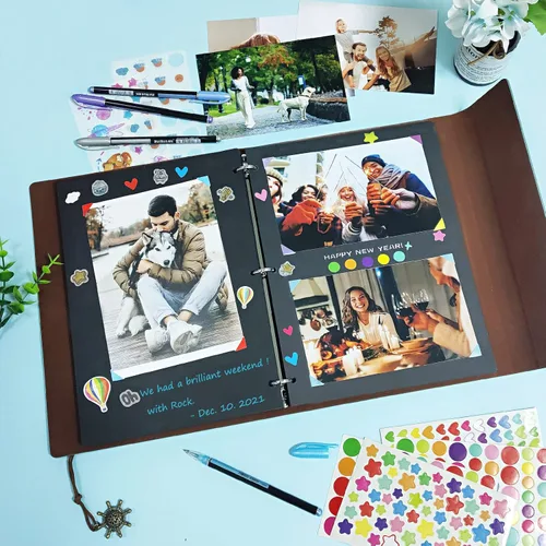 Miniatura 6 de SEEHAN Álbum de fotos de cuero de 8.5 x 11 pulgadas, diario de viaje, libro de recortes, libro de fotos de recuerdos de amor para parejas, álbum