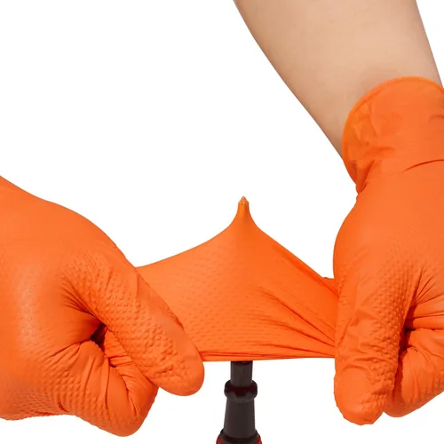 Miniatura 7 de Industrial Nitrile Gloves – Heavy Duty Latex & Powder Free Disposable Gloves with Diamond Texture Naranja