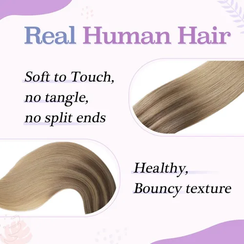 Miniatura 2 de Sindra Extensiones de cabello humano con clip, balayage #10/16/16 de color marrón dorado a rubio claro, extensiones de cabello humano Remy con clip