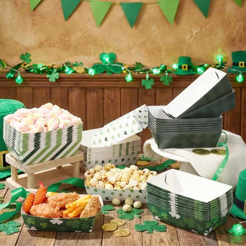 Miniatura 2 de Dunzoom 24 platos de papel para el día de San Patricio, bandejas para alimentos, cuenco de trébol verde, desechable, trébol irlandés, nacho, hot