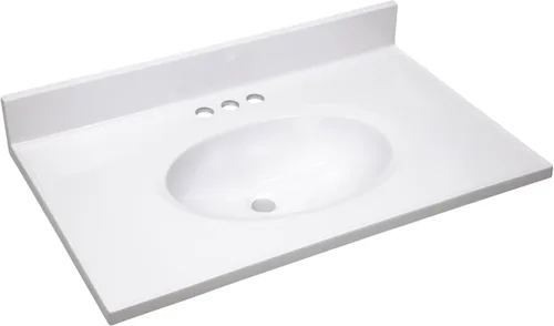 Miniatura 34 de Design House Tapa de tocador con lavabo, protector contra salpicaduras de 4 pulgadas, mármol cultivado, resistente a las manchas, agujeros Blanco