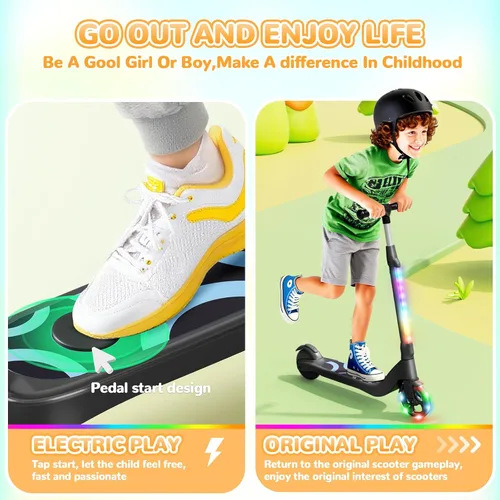 Miniatura 2 de Patinete eléctrico para niños de 6 a 12 años, scooter plegable con altura ajustable, motor de 80 W, 6 MPH, luces LED coloridas, frenos duales
