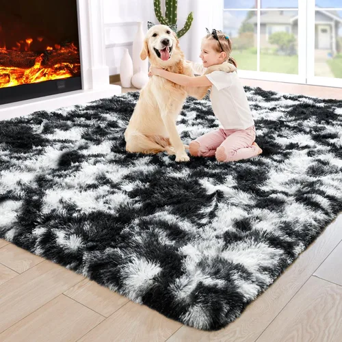 Miniatura 105 de Noahas - Alfombra suave y afelpada para habitación de niña y sala de estar, colorida, decoración para guardería, teñido anudado arcoíris, azul
