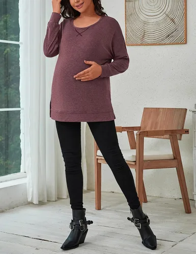 Miniatura 4 de Bhome Camisa de maternidad de manga larga con cuello redondo y abertura lateral para mujer, casual