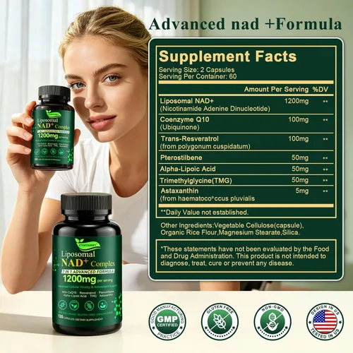 Nicotinamida Riboside NMN Reemplazo KTB66, Suplemento Liposomal NAD+ KBT68 con Resveratrol, Antioxidante Premium y Energía