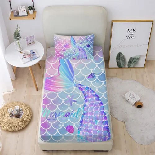 Miniatura 12 de MUSOLEI Juego de sábanas bajeras de teñido anudado para niñas, color rosa y azul, juego de ropa de cama bohemio de 2 piezas, sábana bajera de Tie Dye