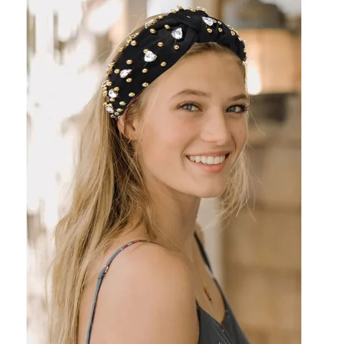 Miniatura 2 de Diademas anudadas de cristal para mujer, diademas brillantes con diamantes de imitación, cuentas doradas anchas adornadas, accesorios para el Negro