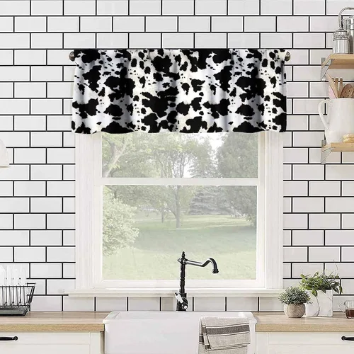 Miniatura 4 de Cenefa de piel de vaca blanca y negra, con estampado de animales de granja occidental, cortina corta opaca para ventana de granja, cocina