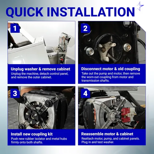 Miniatura 7 de Kit de acoplamiento de motor de núcleo metálico BlueStars 285753A para piezas de lavadoras Kenmore Whirlpool - Reemplaza AP3963893, PS1485646