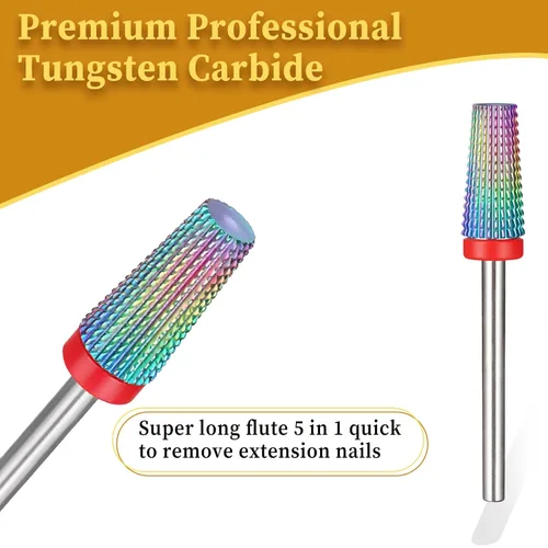 Miniatura 5 de Brocas de uñas 5 en 1, brocas de carburo de tungsteno, rotación bidireccional, brocas de seguridad avanzadas profesionales, herramienta de lima