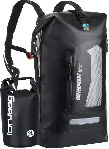 IDRYBAG Mochila impermeable para hombres 5.28/7.93/10.57 galones, bolsa seca flotante para kayak, mochila seca para senderismo Negro