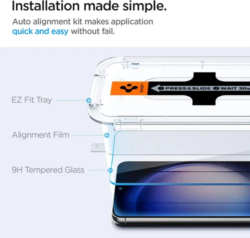 Miniatura 3 de Spigen Protector de pantalla de vidrio templado [Glas.tR EZ Fit] diseñado para Galaxy S23 Plus (2023) [compatible con fundas], paquete de 2 9H