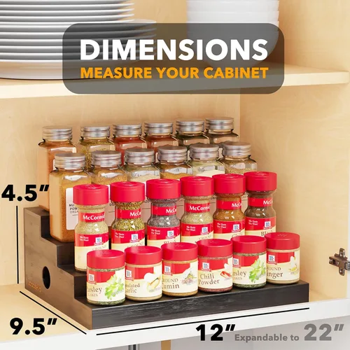 Miniatura 3 de SpaceAid Organizador de especias de bambú para gabinete, despensa de cocina, estante de almacenamiento de especias para organización de gabinetes