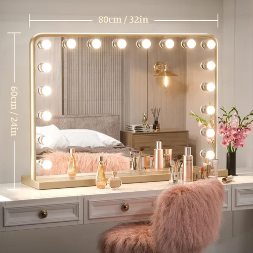 Miniatura 7 de Keonjinn Espejo de tocador Hollywood con luces y altavoz Bluetooth, 15 bombillas reemplazables, espejo de maquillaje con 2 bombillas de repuesto, 3