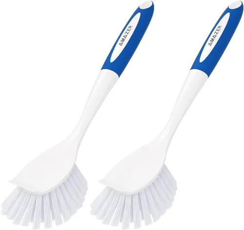 Miniatura 10 de Amazer Cepillo para platos con asa, paquete de 2 cepillos de cocina para limpieza, limpiador de platos con cerdas rígidas para fregadero, ollas