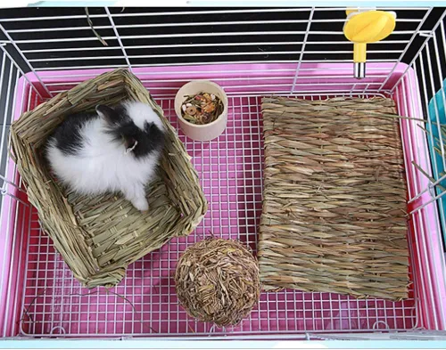 Miniatura 5 de Tapete de césped tejido para cama de animales pequeños, ropa de cama de conejos, juguete masticable, juguete para jugar en la cama, juguete