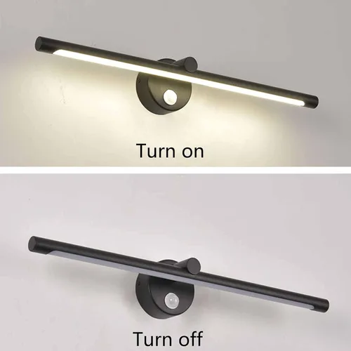 Miniatura 5 de Apliques de luz de pared, luz frontal de espejo negro con interruptor, luz de espejo de baño IP44 con detector de movimiento, luz LED para gabinete