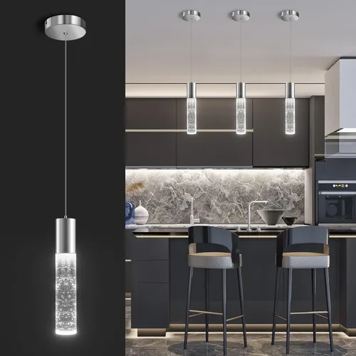 OKELI Lámpara colgante moderna, luces LED de cristal de burbujas para isla de cocina, mini luces cromadas para isla de cocina, bar, 6 W, 6000 K, ETL