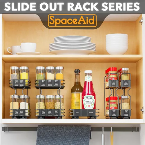 Miniatura 4 de SpaceAid Organizador de especias extraíble para gabinete, 2 cajones de 2 niveles, organizador de bolsas de té extraíble para gabinete