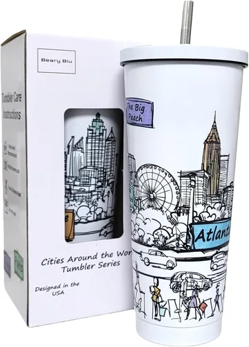 Cities Around the World - Serie de vasos de 25 onzas – Diseñado en los Estados Unidos, vaso aislado al vacío con tapas y pajilla, taza de acero