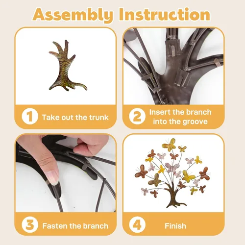 Miniatura 8 de dreamskip Arte de pared de árbol de la vida, decoración de pared grande para exteriores de 28 pulgadas con mariposa, arte de pared de metal hecho a