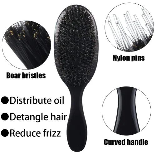 Miniatura 2 de Cepillo desenredante de cerdas de jabalí para cabello rizado fino enredado, cepillo desenredante de paleta antiencrespamiento, cepillo desenredante