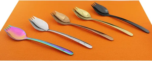 Miniatura 7 de 4 tenedores negros para uso doméstico, campamento, viajes, senderismo, cuchara de acero inoxidable 18/10, cuchara de postre de fideos, juego