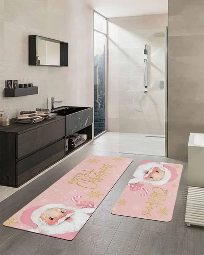 Miniatura 2 de Tapete de baño con Papá Noel rosa para bañera, antideslizante, de secado rápido y absorbente, tierra de diatomeas, para ducha, dormitorio, cocina