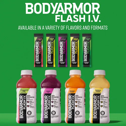 Miniatura 7 de BODYARMOR Flash IV - Paquetes de electrolitos, fresa y kiwi, mezcla de bebida sin azúcar, paquetes de una sola porción, agua de coco en polvo