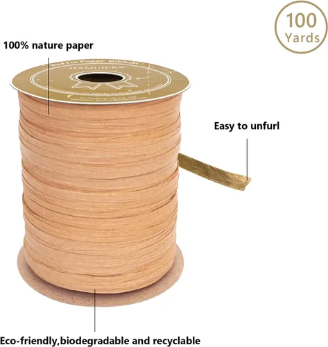 Miniatura 2 de Cinta de rafia para envoltura de regalos, cordel de papel de embalaje, cinta de manualidades hilo de rafia para crochet - 1/4 pulgadas de ancho, 100