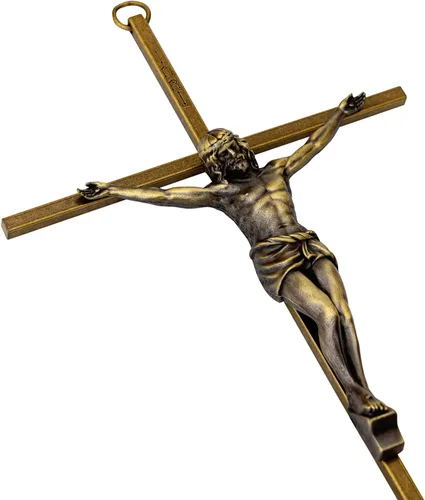 KUXBET Crucifijo de pared, cruz de metal vintage para colgar en la pared, 10 pulgadas de latón antiguo Jesús Crucifijo decoración del hogar