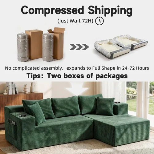 Miniatura 8 de Bashaw Sofá modular de 108 pulgadas con diván, sofá sin hueso en forma de L, asiento profundo, tapizado, sin hueso, para sala de estar