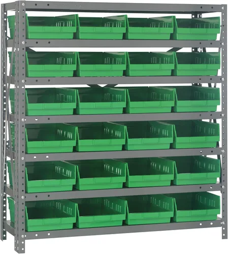 Miniatura 534 de Quantum QSBU-245BK Heavy Duty Shelving Unit with (7) Shelves and (24) QUS245 Black Bins for Garage Warehouse Storage Distribution 400 lb Load