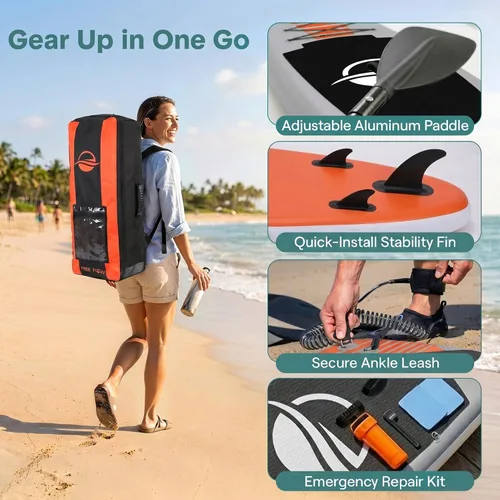 Miniatura 8 de SereneLife Tabla de remo inflable (6 pulgadas de grosor), accesorios prémium, bolsa de transporte, posición amplia, aleta inferior para control