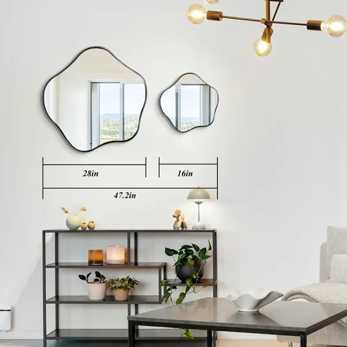 Miniatura 3 de Espejo redondo irregular, espejo festoneado de 16 pulgadas para sobre el fregadero, espejos de pared asimétricos decorativos, modernos espejos
