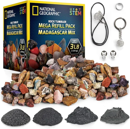 Miniatura 9 de Kit de recambio para pulidor de rocas National Geographic 3 libras de piedras preciosas y rocas en bruto para pulir, incluyendo amatista y cuarzo.