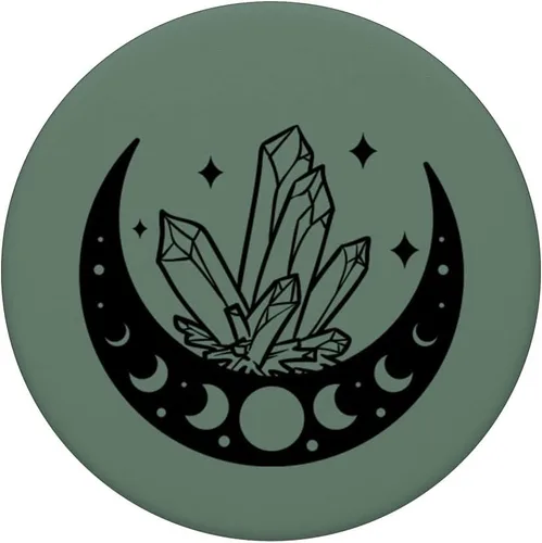 Miniatura 3 de Fase lunar y cristales mágicos de bruja linda verde oliva PopSockets intercambiables PopGrip