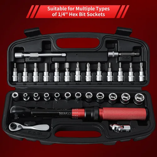 Miniatura 2 de Hairich Llave dinamométrica para bicicleta, transmisión de 1/4 pulgada 2.3-24.9 N.M/20-220IN.LB, juego de llave dinamométrica para bicicleta, 30
