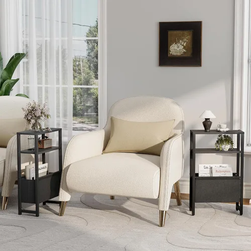 Miniatura 7 de Mesa Auxiliar Estrecha, Mesa Lateral Delgada con Revistero, Mesita de Noche para Espacios Pequeños, Mesa de 3 Niveles para Sofá y Sillón, Mesita
