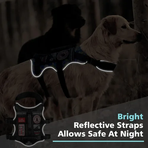 Miniatura 6 de Arnés táctico para perro con 7 etiquetas, arnés de entrenamiento para perros con asas dobles de fácil control, arnés de trabajo para perros K9