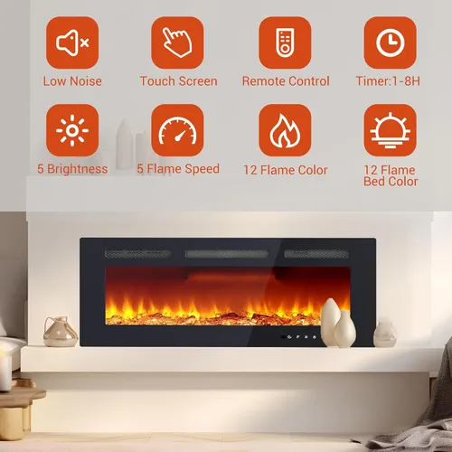 Miniatura 3 de Insertos de chimenea eléctrica de 40 pulgadas – Chimeneas montadas en la pared de marco ultra estrecho de 1500/750 W con 3 modos de calefacción, 12