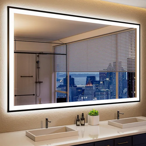 Miniatura 64 de ISKM Espejo LED con marco para baño de 40"x30", espejo de baño LED regulable con luces, antivaho, espejo iluminado frontal y retroiluminado de 3