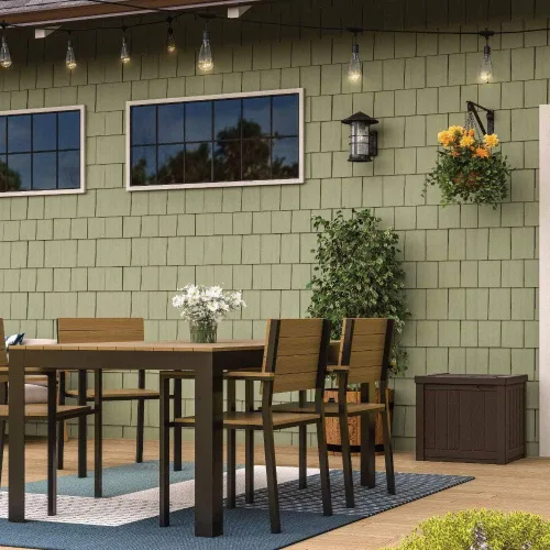 Miniatura 8 de Suncast - Caja pequeña de 22 galones y resina ligera para asiento y almacenamiento en terraza exterior de cojines de patio, herramientas de Marrón