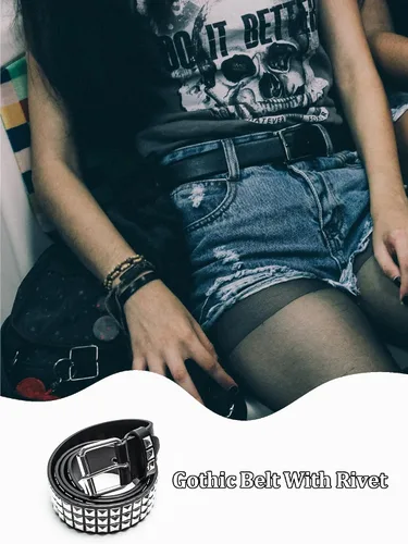 Miniatura 5 de Cinturón punk con tachuelas para mujer, diseño gótico, pirámide de rosca, ropa gótica