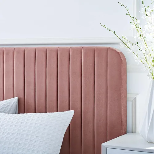 Miniatura 9 de Modway Celine - Cama con plataforma de terciopelo copetudo y alto rendimiento con canal en color rosa polv