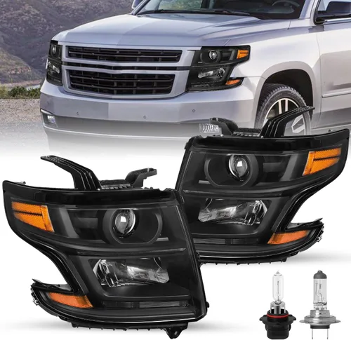 JSBOYAT Conjunto de faros delanteros LED DRL proyector con bombillas para Chevy Tahoe 15-20/Suburban Halogen Headlamp (no apto para modelos HID de
