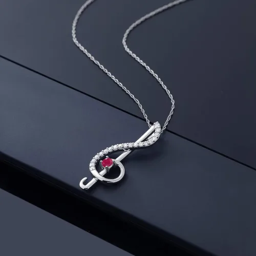 Miniatura 3 de Gem Stone King Keren Hanan Inspired by Music - Colgante redondo de 031 quilates rubí rojo GH cultivado en laboratorio oro blanco de 10 quilates