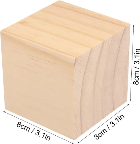 Miniatura 2 de 8 paquetes de bloques de madera para manualidades, cubos de madera de pino de 3.15 pulgadas, cubos de madera de 8 x 8 x 8 cm para pintar, estampar