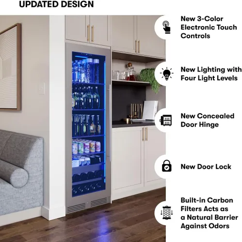 Miniatura 6 de Zephyr Refrigerador de vino y bebidas de 24 pulgadas, zona única, tamaño completo, bodegas de vino altas, gabinete de bebidas de bar grande