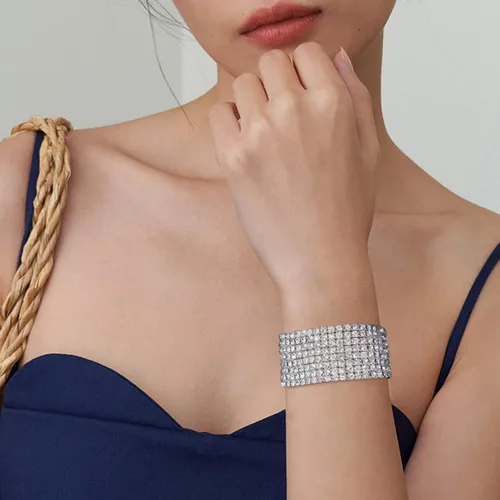Miniatura 3 de Zealmer Pulseras elásticas apilables de diamantes de imitación multicolor brillantes para mujer Metal